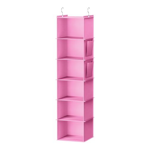 YOUDENOVA Hanging Closet Organizer and Storage, 6-Shelf Closet Hanging Storage Shelves, Light Pink - color: Light Pink