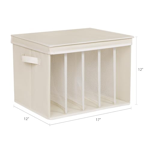Zilink Upgraded Clothes Organizers with Lids and Support Boards Large Sweater Organizer for Closet Shelf with 5 Grids Divider Wardrobe Organizer for Sweaters, Jeans, Pants, Beige, 3 Pack - color: Beige - For Sweater