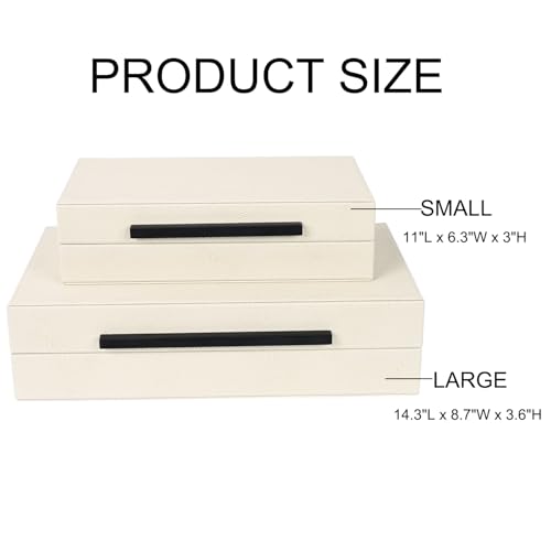 Beige Shagreen Decorative Storage Boxes – Set of 2 Faux Leather Jewelry & Memory Boxes with Black Metal Handles, Nesting Photo Organizers for Home Decor, Gift, and Office Organization - color: Beige+Black Handles, size: 2 pack