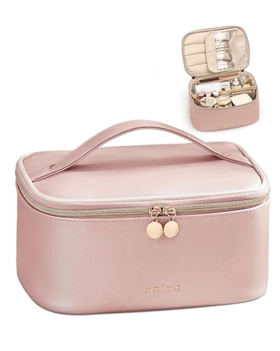 Prite Makeup Bag, Large Capacity Portable Travel Cosmetic Bag, Waterproof Makeup Organizer for Women with Handle and Divider (002 Pearl Pink) - color: 002 Pearl Pink