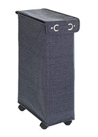 WENKO Slim Laundry Basket with Wheels, Thin Laundry Hamper, Rolling Laundry Bin with Lid, Space Saving Narrow Laundry Hamper for dirty Clothes Storage, 23.6 x 15.8 x 7.3 in, Blue - color: Blue Denim