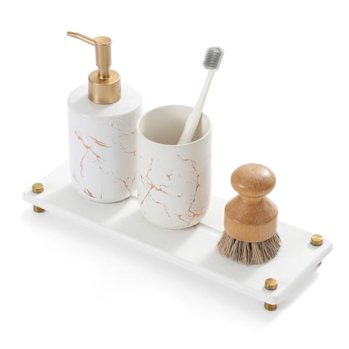 White Gold Dish Drying Rack Tray, Water Absorbing Stone Sink Caddy Kitchen Sink Organizer, Diatomite Bathroom Counter Faucet Mat Coaster, Soap Riser Dispenser Sponge Holder, White 12.5" x 4.5" - color: White - Gold, size: 12.5" x 4.5" x 1"