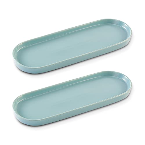 Ceramic Sink Tray, Bathroom Counter Tray, Bathtub Tray, Cosmetics Dish, Candle Tray, Perfume Shampoo Liquid Soap Tray Simple Style Design Suit for Bathroom and Kitchen (2pcs Blue) - color: 2pcs Blue