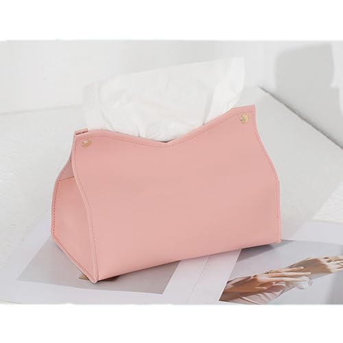 1PCS PU Leather Tissue Box Cover, Rectangle Facial Paper Organizer Dispenser, Modern Tissue Case Holder for Vanity Countertop Nightstands Living Room Office Desk Car (Pink) - color: Pink