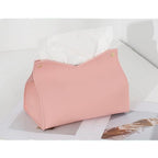 1PCS PU Leather Tissue Box Cover, Rectangle Facial Paper Organizer Dispenser, Modern Tissue Case Holder for Vanity Countertop Nightstands Living Room Office Desk Car (Pink) - color: Pink