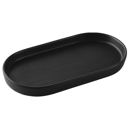 Matte Black Round Soap Dispenser Tray - 8'' Ceramic Vanity Tray for Bathroom Decorative, Jewelry Ring Dish, Comestic Holder, Kitchen Sink Countertop Organizer Plate - color: Black
