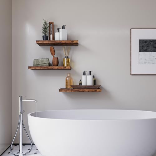 Upassion Floating Shelves for Wall Set of 3, 16" Rustic Brown Floating Shelves, Home Decor, Frame Display Wall Shelf for Bedroom, Kitchen, Bathroom, Living Room - color: Rustic Brown, size: 16 Inch