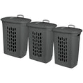 Sterilite 3-Pack Ultra Wheeled Hamper, Plastic Rolling Laundry Basket, Flat Gray - Portable Clothes Carrier with Flip-Top Lid and Retractable Handle for Home, Apartment, and Dorm - color: Flat Gray