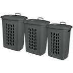 Sterilite 3-Pack Ultra Wheeled Hamper, Plastic Rolling Laundry Basket, Flat Gray - Portable Clothes Carrier with Flip-Top Lid and Retractable Handle for Home, Apartment, and Dorm - color: Flat Gray