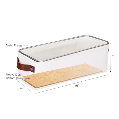 Kntiwiwo Small Fabric Storage Bins, 15x6x5 inch Narrow Storage Baskets 4-Pack Long Storage Basket for Organizing with Handles, Decorative Basket for Closets, Shelves, Toilet Paper, White - color: White, size: 15" x 6" x 5"