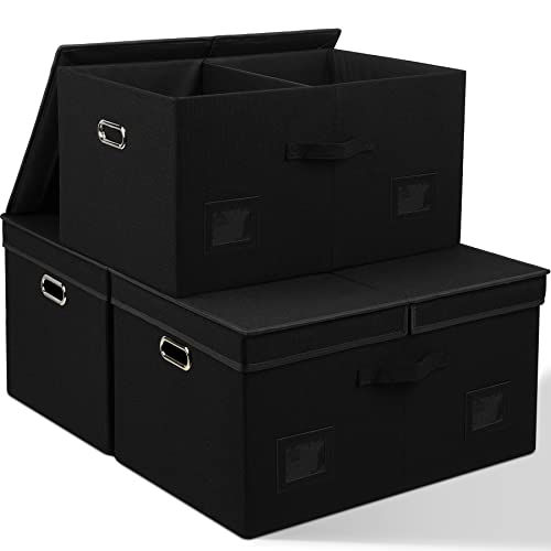 Graciadeco 75 Quarts Extra Large Decorative Storage Bins with Lids, 3 Packs Black Collapsible Storage Bins with Lids, Stackable Storage Bins Decorative Box Storage With Lid Extra Large - color: Black, size: XLarge-3 Pack