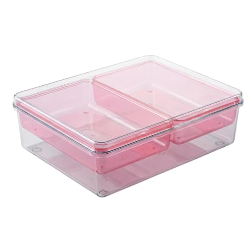 MOSSRIVER 3 Pack Clear Drawer Organizer Set, Plastic Desk Organizer Bin with Lid & Trays, Colorful Storage Box with Removable Trays for Cosmetics, Jewelry, Bedroom, Bathroom, Office, Combo 10 - color: Color 10