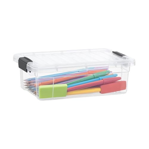 Superio Clear Storage Boxes with Lids, 1.27 Quart Plastic Container Bins for Organizing, Stackable Crates, BPA Free, Non Toxic, Odor Free, Organizers for Home, Office and Dorm - size: 8.25" x 5.5" x 3"