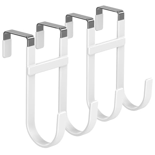 FYY Over The Door Hooks - 2 Pack Heavy Duty Dual-Hook Organizer Hanger for Hanging Towels, Clothes, Hats & Bags Use in Bathroom, Bedroom, Kitchen - Fits Interior Doors Up to 1 3/8" White - color: White, size: 5.12" Long, Fit Interior Doors Up to 1 3/8", s