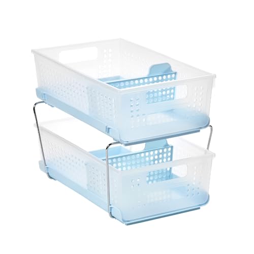 madesmart Two-Tier Bathroom Cabinet Organizer, Sliding Drawer Storage for Bottles, Sponges & Cleaning Supplies, Blue - color: Blue