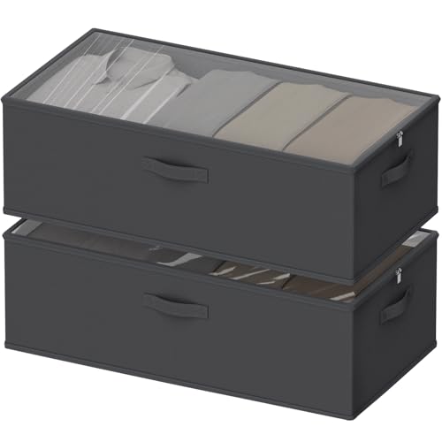 Under Bed Storage Containers, 10 Inches Tall 80L, Foldable Underbed Storage Bags, Closet Organizers and Storage Bins for Clothes and Blankets, Sweaters, Shoes,2-Pack (Black, 31.5x15.8x10 In) - color: Black