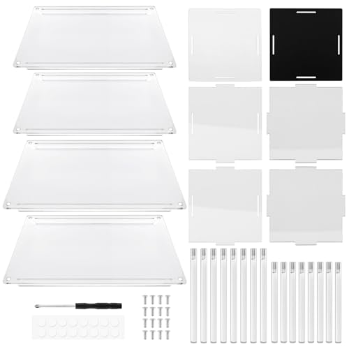 Clear Cabinet Organizer, 4 Pack Acrylic Cabinet Organizer and 1PC Acrylic Display Box, Stackable Spice Rack Organizer Shelf for Kitchen Dishes, Spices, Soda Cans and Bottles