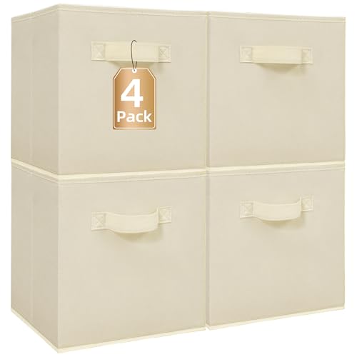 STORAGE MANIAC Storage Cubes, 11 Inch Collapsible Storage Bins with Handles, 4 Pack Fabric Foldable Bins for Organization, Durable Storage Bins for Closet, Shelves, Offices, Toys, 4-Pack Beige - color: Beige-4 Pack, size: 11 INCH