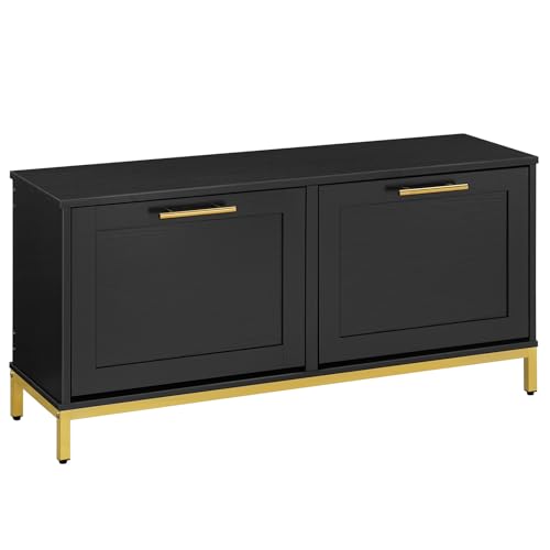 HOOBRO Shoe Bench with Storage, Shoe Storage Bench with 2 Flip Drawers, 39.4" Shoe Cabinet with Bench, Hidden Shoe Rack Organizer for Entryway, Foyer, Hallway, Mudroom, Black and Gold DB48HX01 - color: Black + Gold