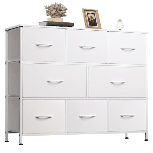 WLIVE 8 Drawer Dresser for Bedroom, Fabric White Dresser with Large Storage Drawer Unit for Entryway, Chest of Drawers for Living Room - color: White, style: Large 8 Drawers
