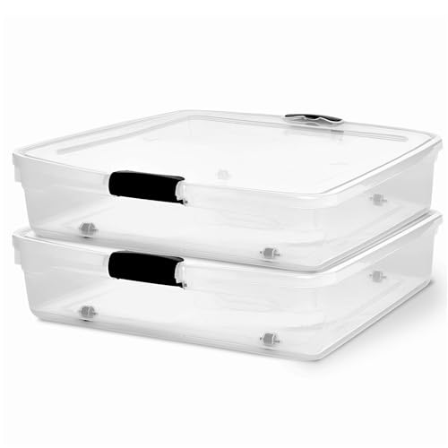 HOMZ 2-Pack Under Bed Storage, Clear Plastic Containers with Lids, 56 Quart, Gray Latch - Stackable Underbed Organizer Bins for Shoes, Bags, Clothes, and Towels - color: Gray, size: 56 Quart
