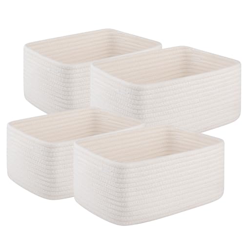 OIAHOMY 4 Pack Storage Baskets for Organizing, Small Bins for Shelves, Cute Decorative Storage Bins, Organizer Baskets for Gifts Empty, 11.8''Lx7.8''Wx4.7''H, White - color: White, size: 11.8"*7.8"*4.7"