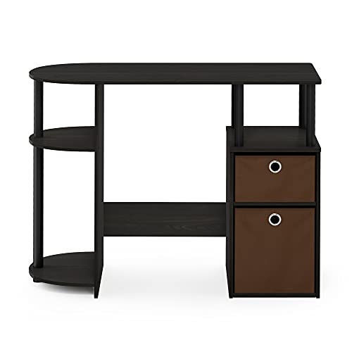 FURINNO Jaya Computer Study Desk with Bin, Brown - color: Espresso