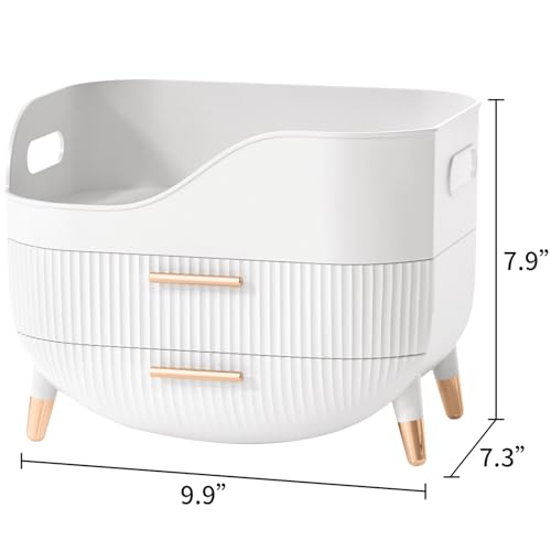 Pajiriona Makeup Organizer with Drawers,Skincare Organizer for Vanity,Storage Box with Handle,Large Cosmetic Display case for Dresser, Bathroom Countertop - color: White