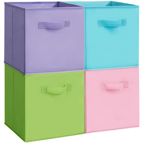 11x11 Storage Bins, Set of 4 Storage Cubes, Collapsible Cube Storage Box, Fabric Closet Organizers with Handles for Home, Office, Closet Shelf Cabinet, Bookcase, Multi-Color - color: Multi-Color, size: 4 Pack