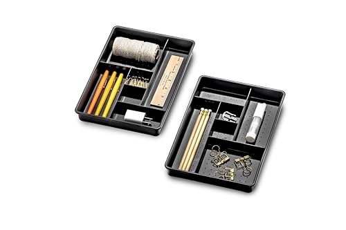 madesmart Set of 2 Plastic 6-Compartment Drawer Organizer Gadget Trays, Multipurpose Storage Bins for Drawers, Granite, 10.75 x 7.5 x 2.6 inches (Pack of 6) - size: 6-Compartment Set (Pack of 6)
