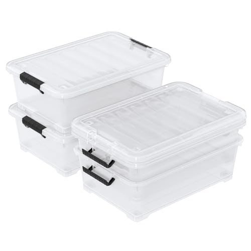 4 Packs Under Bed Storage Containers with Clear Lid, Large Stackable Plastic Latching Bins with Rolling Wheels, 40 Quart - size: 40L