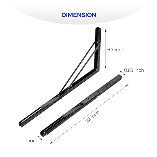 Ravinte 2 Pack 22 Inch Folding Shelf Brackets – Matte Black, Heavy Duty Collapsible Brackets for Tables and Benches – Space-Saving Design - size: 22 Inch