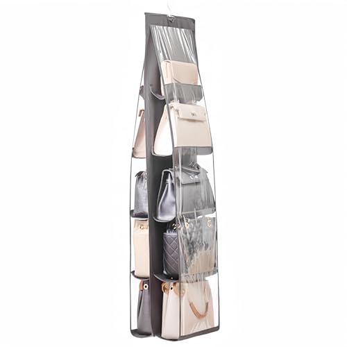 HAN SHENG 10 Pockets Clear Handbag & Purse Organizer Hanging Bag Storage - Space Saving Hanging Shelf for Closet, Wardrobe, Over Door (1 Pack, Grey) - color: Grey, size: 10 Pockets-1pc