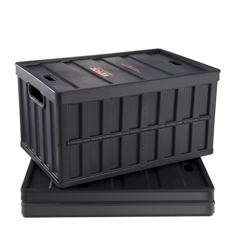 VEVOR 65L Collapsible Storage Bins with Lids 3 Packs, Stackable Utility Crates with Handles, Large Folding Containers for Organizing Tools, Books, Food, Drinks, Camping&Transport - size: 65L-Black