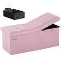 HAUSFRAU 31.5 Inches Ottoman with Storage Bench, Folding Ottoman Bench Small Foot Rest Stool, Bedroom Bench with Flipping Lid, Faux Leather Pink - color: Pink, size: 13"D x 31.5"W x 13"H