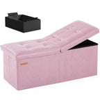 HAUSFRAU 31.5 Inches Ottoman with Storage Bench, Folding Ottoman Bench Small Foot Rest Stool, Bedroom Bench with Flipping Lid, Faux Leather Pink - color: Pink, size: 13"D x 31.5"W x 13"H