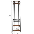 Coat Rack Freestanding, Coat Stand with Metal Basket and Storage Shelves, Hall Tree Free Standing With and 7 Hooks, Clothes Rack Stand Organizer, Rustic Brown and Black - color: Rustic Brown and Black, style: 2 Shelves + 1 Basket