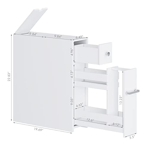 Spirich Slim Bathroom Storage Cabinet, Free Standing Toilet Paper Holder, Bathroom Cabinet Slide Out Drawer Storage, White