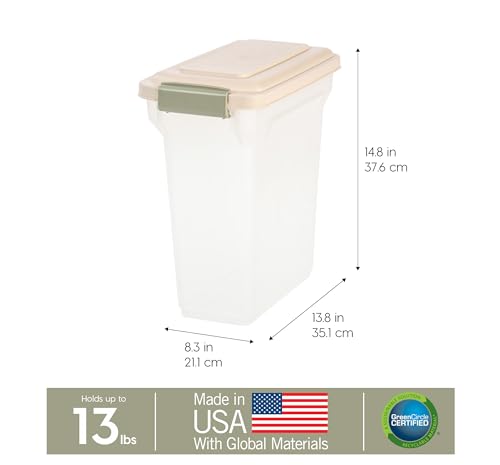 IRIS USA Dog Food Storage Container, Airtight Lid, Up to 13 Pounds Pet Food Storage, Versatile Pet Food Bin, Treats, BPA Free, Almond - color: Almond
