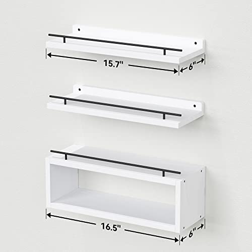 WOPITUES Floating Shelves for Wall with Cube Shelf, Wall Shelves with Metal Rail for Decor, Bathroom Organizers and Storage, Over Toilet Shelves for Bathroom, Toilet Paper-White - color: White, size: 15.7 inch
