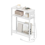HOOBRO Small Narrow Side Table with Charging Station, Skinny End Table for Small Spaces, Slim Nightstand with USB Ports Outlet, Sofa Beside Table with Storage Shelf, White WT102UBZ01 - color: White
