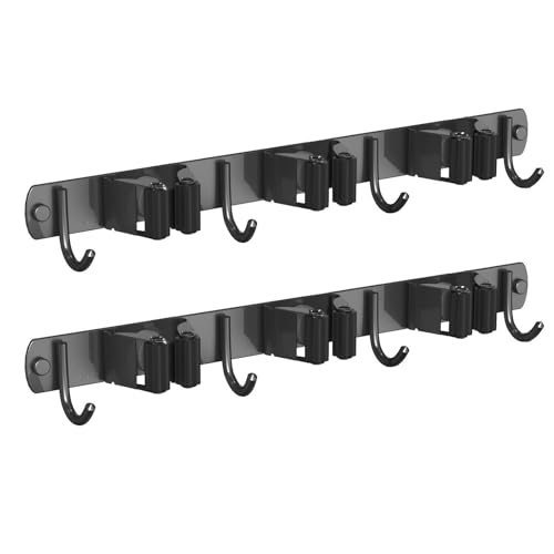 CUXIXA 2 Pack Mop and Broom Holder Wall Mount, Non-slip Broom Hanger Wall Mount, Heavy Duty Mop Broom Organizer for Kitchen Garden Garage Laundry Room Wall Decor Organization and Storage Black 3R4H - color: Black, size: 2Pack 3R4H
