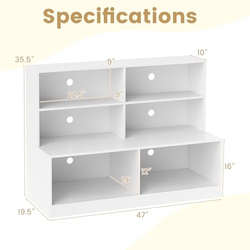 Giantex Storage Bench with Shelf, 3-Tier Entryway Storage Cabinet w/Seat, 2-in-1 Shoe Bench w/Bookshelf, Anti-tip Kits, Modern Style 6-Cube Organizer for Living Room, Study, Hallway, White