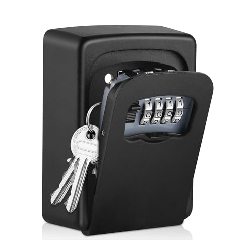 Key Lock Box Wall Mounted,4 Digit Combination Weatherproof Lockbox for Outside House,5 Keys Large Capacity Lockbox,Key Safe Security Storage Lock Box with Resettable Code for Indoor Outdoor Garage - color: 1 pack-Black