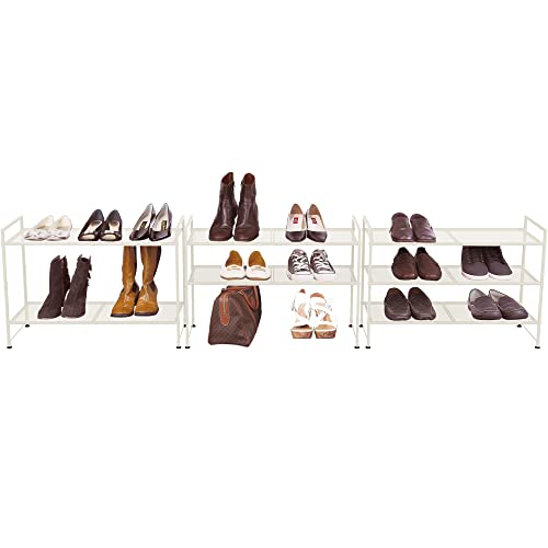 Simple Houseware 3-Tier Stackable Mesh Shoe Rack, White - color: White, style: Mesh Panel