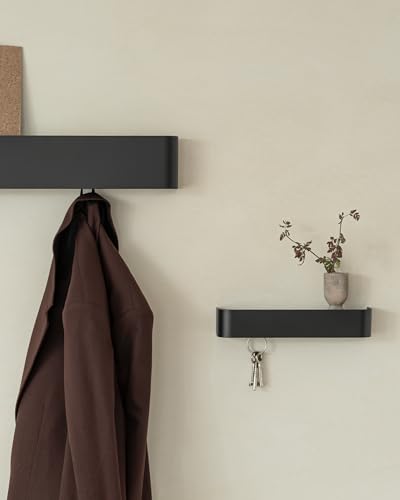 Kazai. Key Holder for Wall 'Tone' | Minimalist Key Hooks Design from Berlin | Modern Key Hanger with Metal Shelf | Key Hook Wall Mounted as Hallway Furniture | Black - color: Black