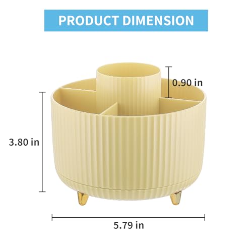 Marbrasse Desk Organizer, 360-Degree Rotating Pen Holder, Desk Organizers and Accessories with 5 Compartments Pencil Holder, Art Supply Storage Box Caddy for Office, Home (Yellow) - color: Yellow