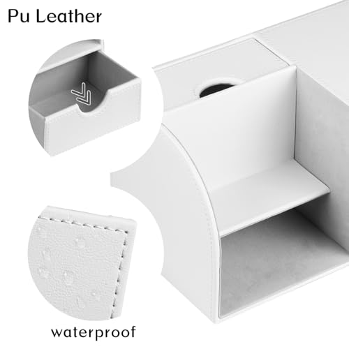Square Tissue Box Cover with Tray and Organizer, Multi-Functional Decor Cube Tissue Box Holder, Tissue and Remote Control Holder, for Vanity, Nightstand, Bathroom, Home, Office - color: White