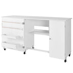 VEVOR Folding Sewing Table, Multipurpose Sewing Machine Table with Cabinet, Compact Design, Wheels, Wooden Pegs, Storage Trays and Shelf, Magnetic Door, Craft Station and Side Desk for Home, White - size: White w/ Cabinet