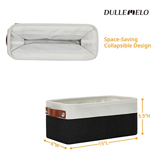 DULLEMELO Toilet Paper Storage Basket with Leather Handles, for Back of Toilet, Bathroom Storage for Towels & Paper (White & Black) - color: White&Black, size: Narrow-15"x6"x5.5"